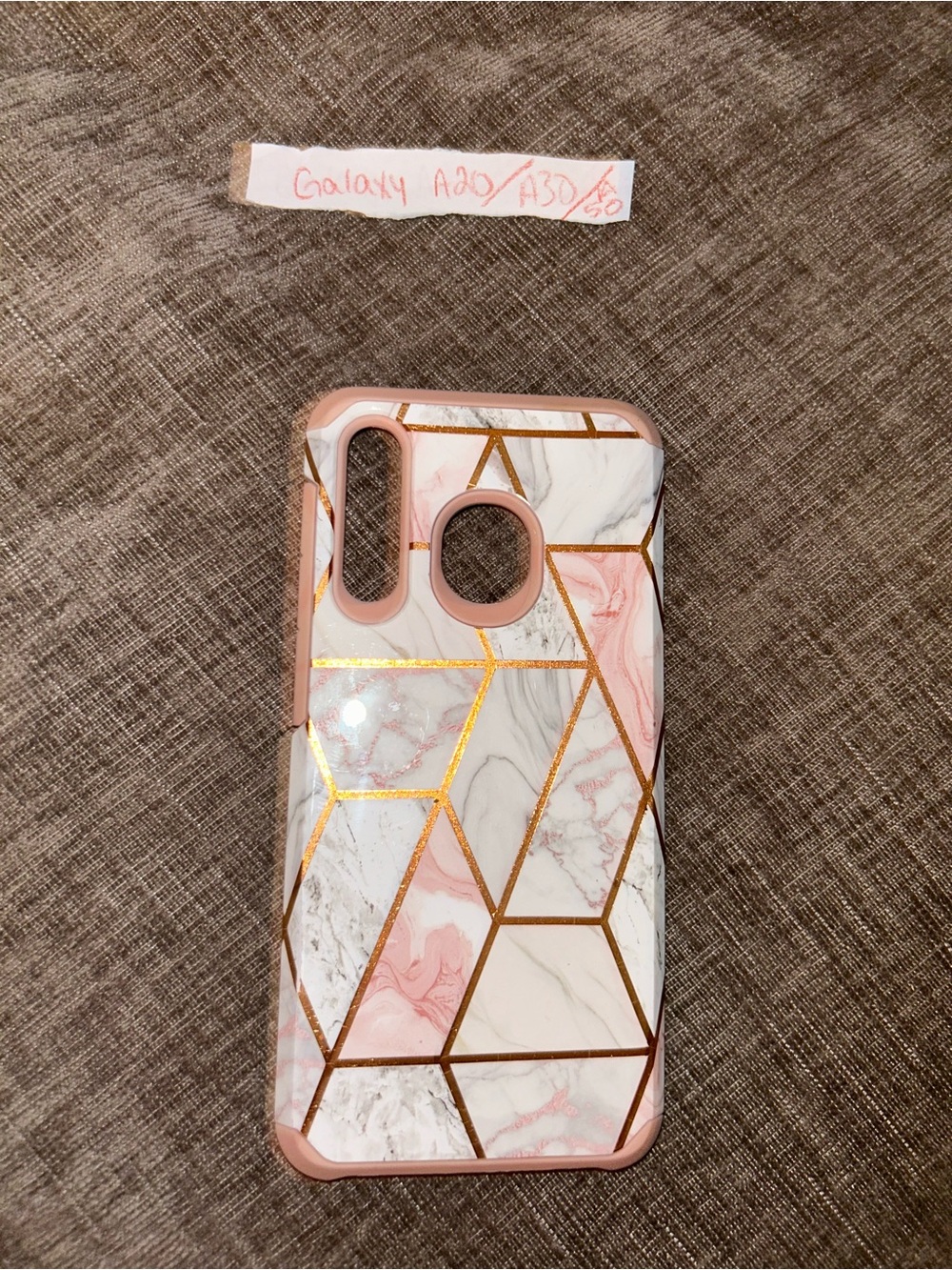 Samsung A30/A20/A50 phone case Pink and White Marble Phone Case with Gold